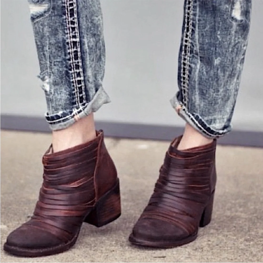 Freebird by Steven | Women’s Brown Leather/Suede Strappy Cain Ankle Boots Size 8 - Picture 1 of 15